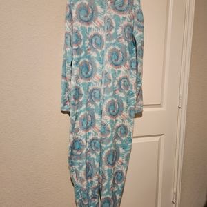 Women's Bobbie Brooks tie dye one piece pajamas.